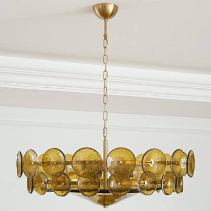 Tiered Glass Disc Pendant Light for Dining Room – Amber Circular Shade Ceiling Fixture – Adjustable Hanging Lamp for Kitchen Island Living R