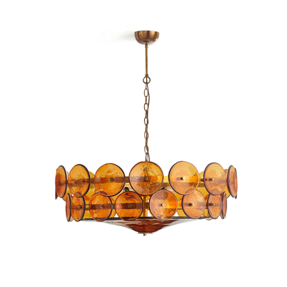 Tiered Glass Disc Pendant Light for Dining Room – Amber Circular Shade Ceiling Fixture – Adjustable Hanging Lamp for Kitchen Island Living R