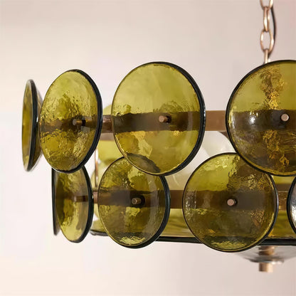 Layered Glass Disc Chandelier with Adjustable Height – Warm Metallic Finish for Dining Rooms, Living Spaces & Entryways