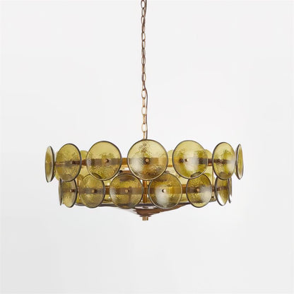 Layered Glass Disc Chandelier with Adjustable Height – Warm Metallic Finish for Dining Rooms, Living Spaces & Entryways