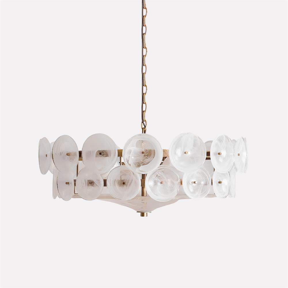 Layered Glass Disc Chandelier with Adjustable Height – Warm Metallic Finish for Dining Rooms, Living Spaces & Entryways