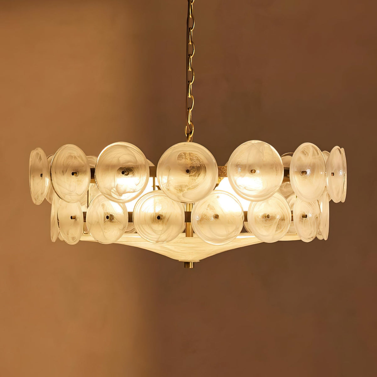 Tiered Glass Disc Pendant Light for Dining Room – Amber Circular Shade Ceiling Fixture – Adjustable Hanging Lamp for Kitchen Island Living R