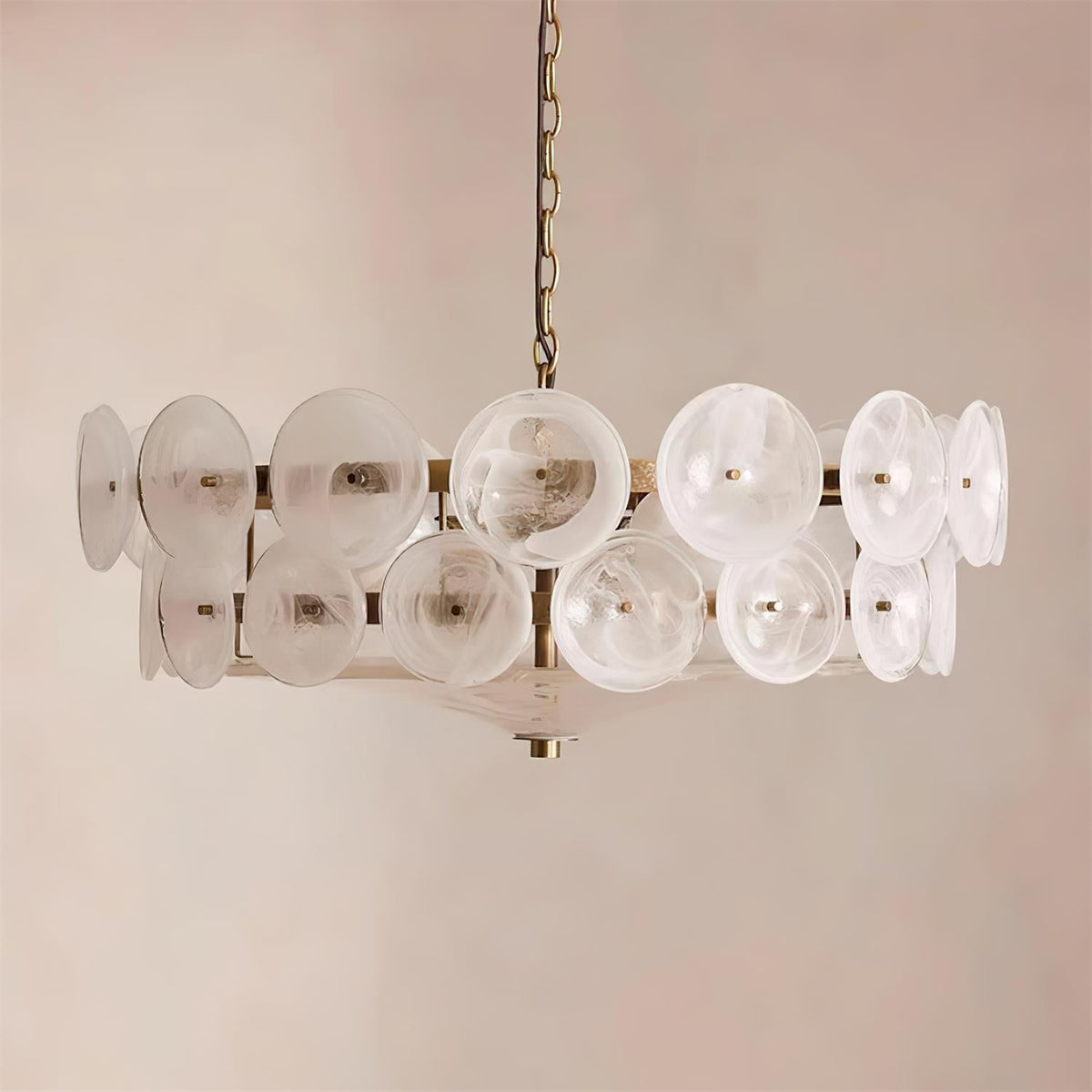 Layered Glass Disc Chandelier with Adjustable Height – Warm Metallic Finish for Dining Rooms, Living Spaces & Entryways