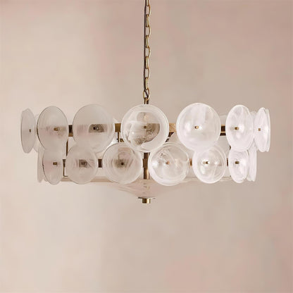 Layered Glass Disc Chandelier with Adjustable Height – Warm Metallic Finish for Dining Rooms, Living Spaces & Entryways
