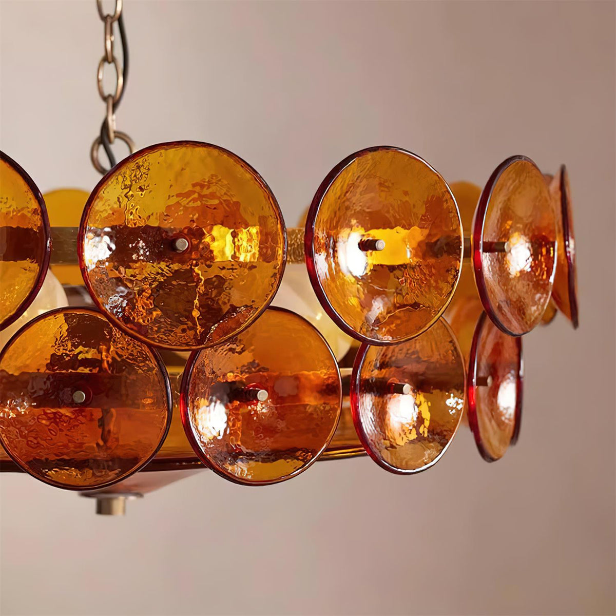 Layered Glass Disc Chandelier with Adjustable Height – Warm Metallic Finish for Dining Rooms, Living Spaces & Entryways
