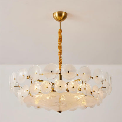 Layered Glass Disc Chandelier with Adjustable Height – Warm Metallic Finish for Dining Rooms, Living Spaces & Entryways