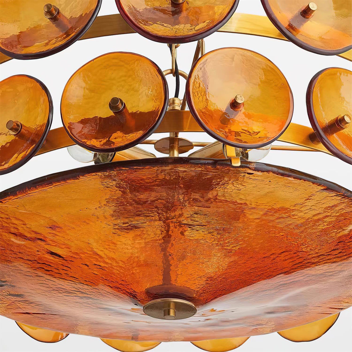 Layered Glass Disc Chandelier with Adjustable Height – Warm Metallic Finish for Dining Rooms, Living Spaces & Entryways