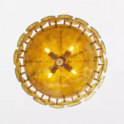 Layered Glass Disc Chandelier with Adjustable Height – Warm Metallic Finish for Dining Rooms, Living Spaces & Entryways