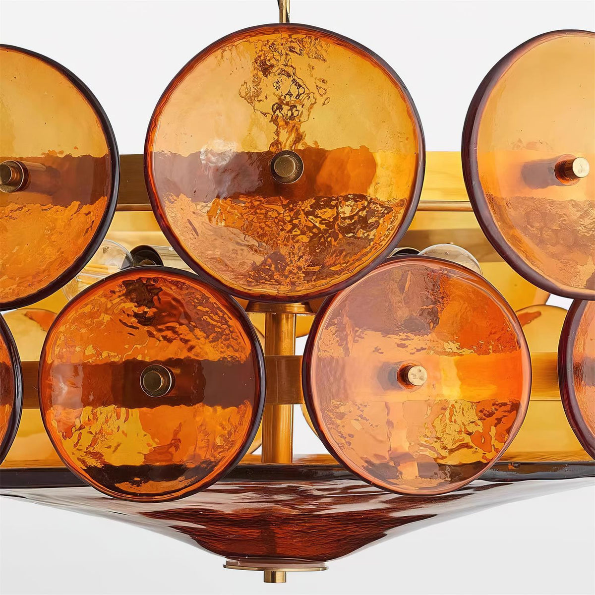Layered Glass Disc Chandelier with Adjustable Height – Warm Metallic Finish for Dining Rooms, Living Spaces & Entryways