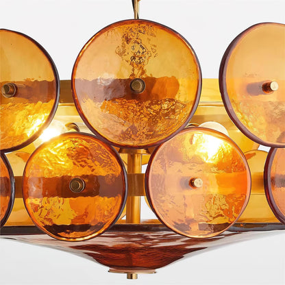 Layered Glass Disc Chandelier with Adjustable Height – Warm Metallic Finish for Dining Rooms, Living Spaces & Entryways