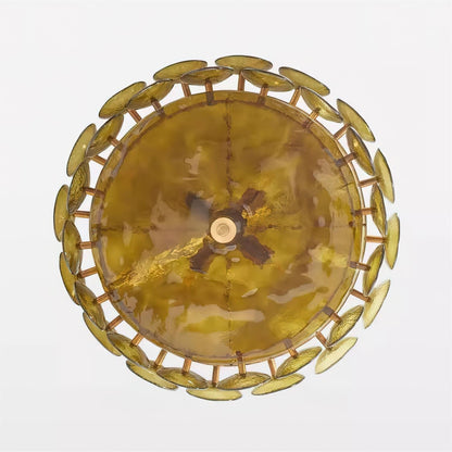 Layered Glass Disc Chandelier with Adjustable Height – Warm Metallic Finish for Dining Rooms, Living Spaces & Entryways
