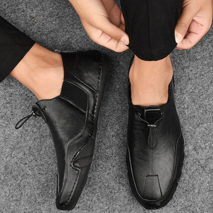 Men's Leather Slip-On Loafers with Elastic Lacing Casual Dress Shoes Anti-Slip Sole Breathable Comfort for Everyday Wear Work Office