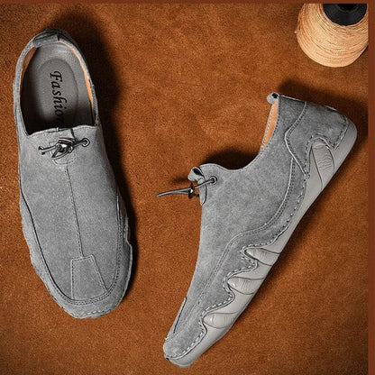 Men's Leather Slip-On Loafers with Elastic Lacing Casual Dress Shoes Anti-Slip Sole Breathable Comfort for Everyday Wear Work Office