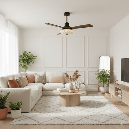 Wood Blade Ceiling Fan with Drum Shade Light DC Motor 6 Speed Remote Indoor Dining Living Bedroom Adjustable 36 42 48 52 Inch Quiet Reversib