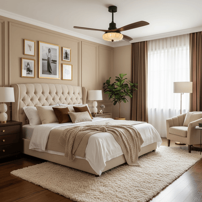 Wood Blade Ceiling Fan with Drum Shade Light DC Motor 6 Speed Remote Indoor Dining Living Bedroom Adjustable 36 42 48 52 Inch Quiet Reversib