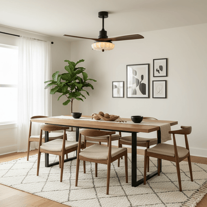 Wood Blade Ceiling Fan with Drum Shade Light DC Motor 6 Speed Remote Indoor Dining Living Bedroom Adjustable 36 42 48 52 Inch Quiet Reversib