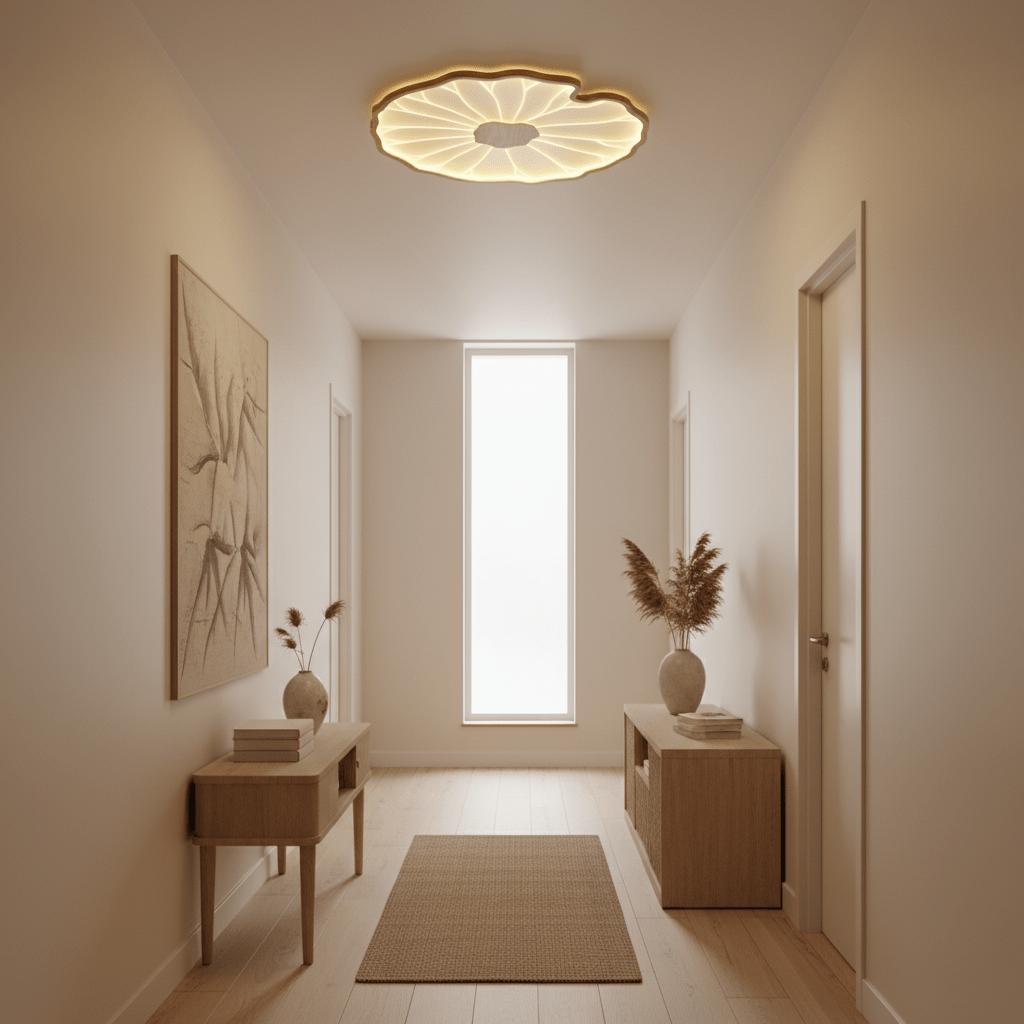 Wood-Look LED Ceiling Light Flush Mount with Botanical Curved Edge Design for Bedroom Living Room Kitchen