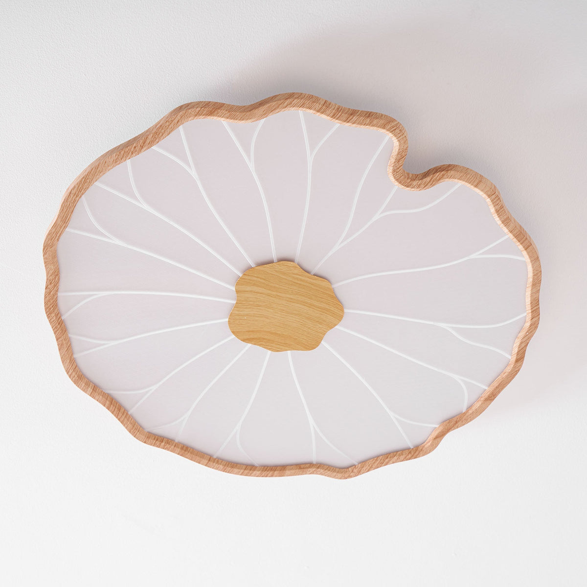 Wood-Look LED Ceiling Light Flush Mount with Botanical Curved Edge Design for Bedroom Living Room Kitchen