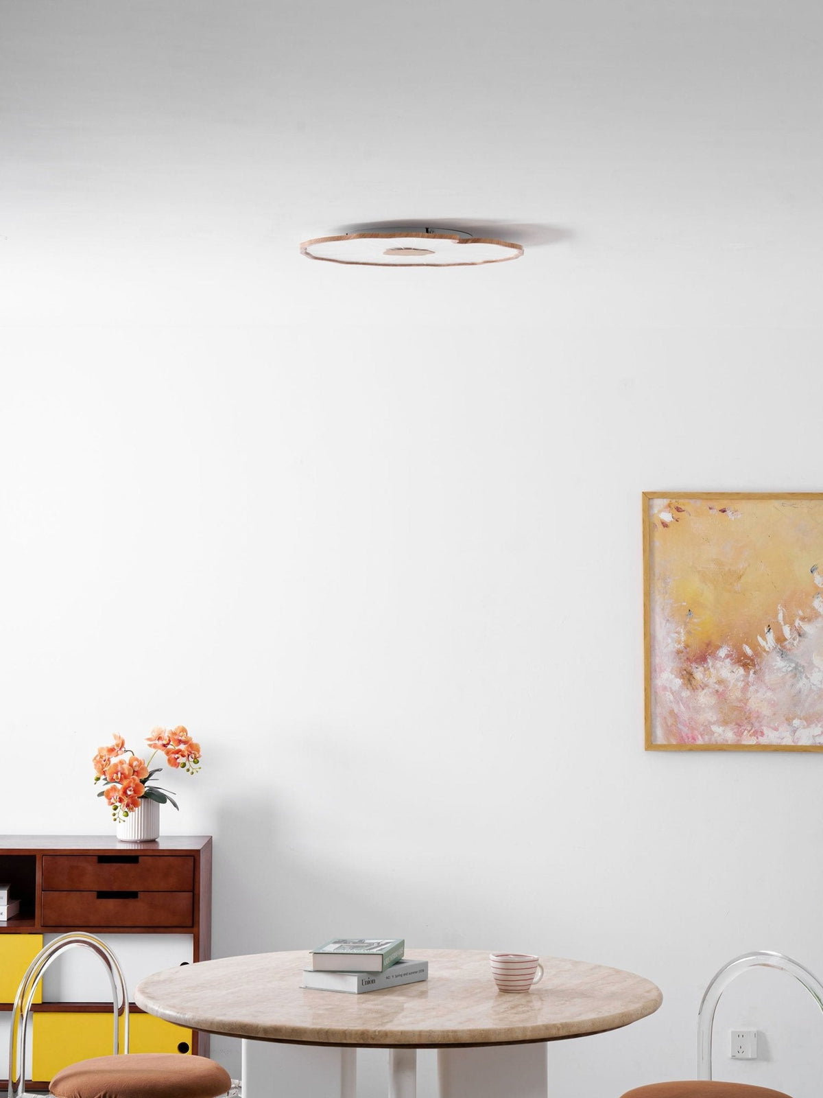 Wood-Look LED Ceiling Light Flush Mount with Botanical Curved Edge Design for Bedroom Living Room Kitchen