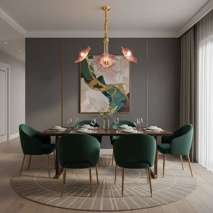 Botanical Glass Multi-Light Fixture 35 in Gold Finish for Dining Room Living Room Entryway Ambient Overhead Illumination