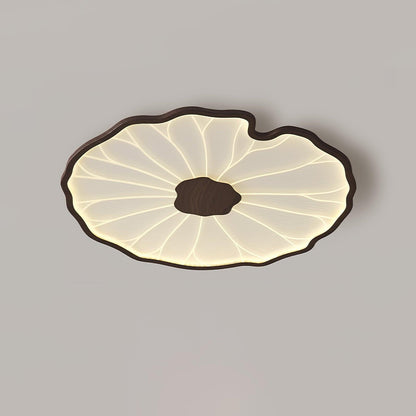 Wood-Look LED Ceiling Light Flush Mount with Botanical Curved Edge Design for Bedroom Living Room Kitchen