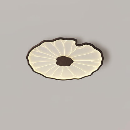 Wood-Look LED Ceiling Light Flush Mount with Botanical Curved Edge Design for Bedroom Living Room Kitchen