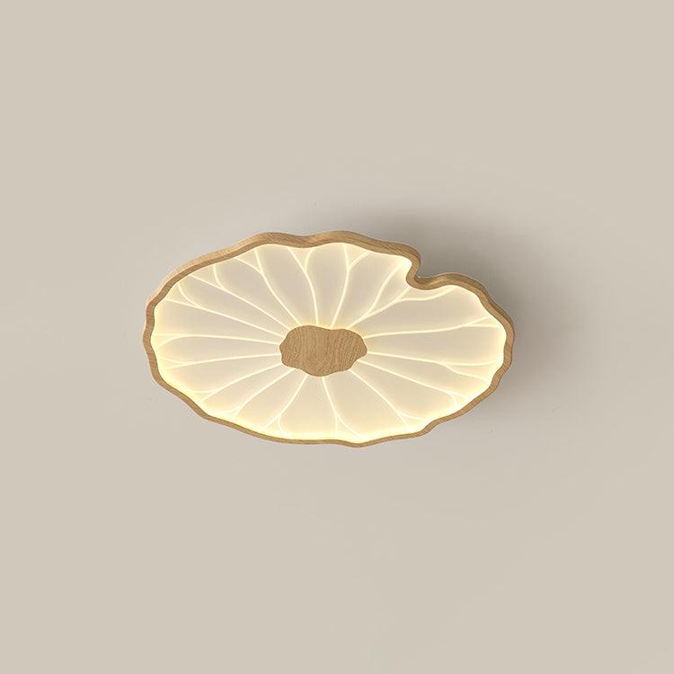 Wood-Look LED Ceiling Light Flush Mount with Botanical Curved Edge Design for Bedroom Living Room Kitchen
