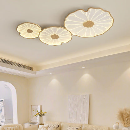 Wood-Look LED Ceiling Light Flush Mount with Botanical Curved Edge Design for Bedroom Living Room Kitchen