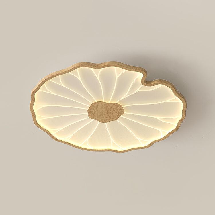 Wood-Look LED Ceiling Light Flush Mount with Botanical Curved Edge Design for Bedroom Living Room Kitchen