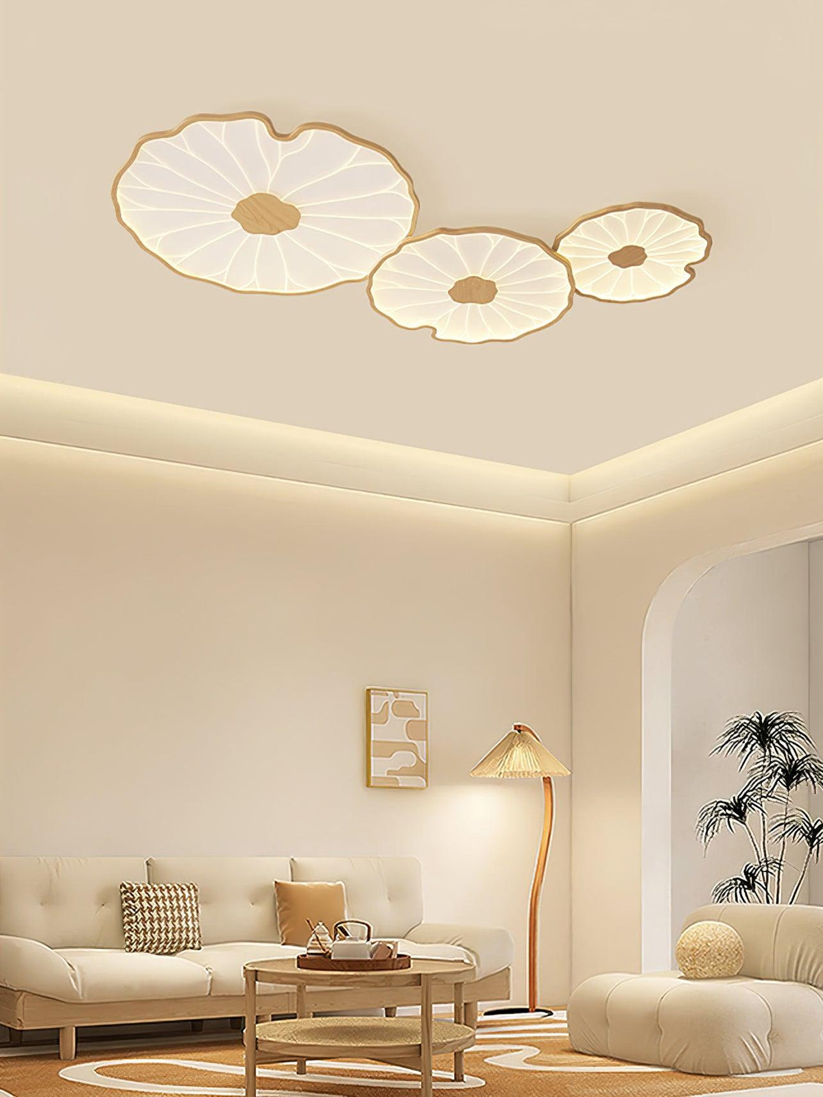 Organic Leaf-Inspired LED Ceiling Light with Wood-Grain Finish for Living Room & Bedroom