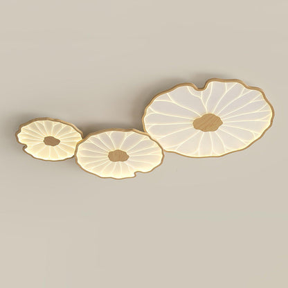 Wood-Look LED Ceiling Light Flush Mount with Botanical Curved Edge Design for Bedroom Living Room Kitchen