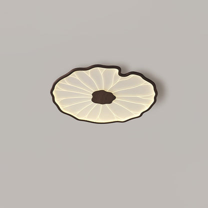 Wood-Look LED Ceiling Light Flush Mount with Botanical Curved Edge Design for Bedroom Living Room Kitchen