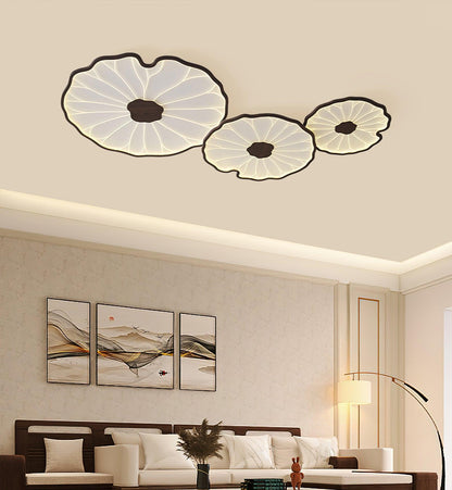 Wood-Look LED Ceiling Light Flush Mount with Botanical Curved Edge Design for Bedroom Living Room Kitchen