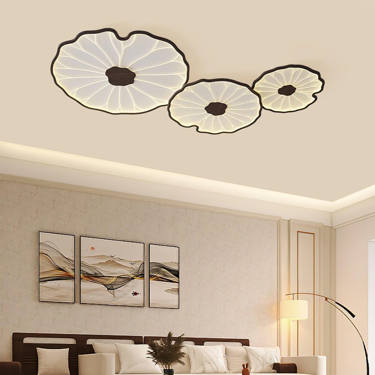 Wood LED Flush Mount Ceiling Light 28 inch Contemporary Fixture for Bedrooms & Living Rooms Modern Home Lighting