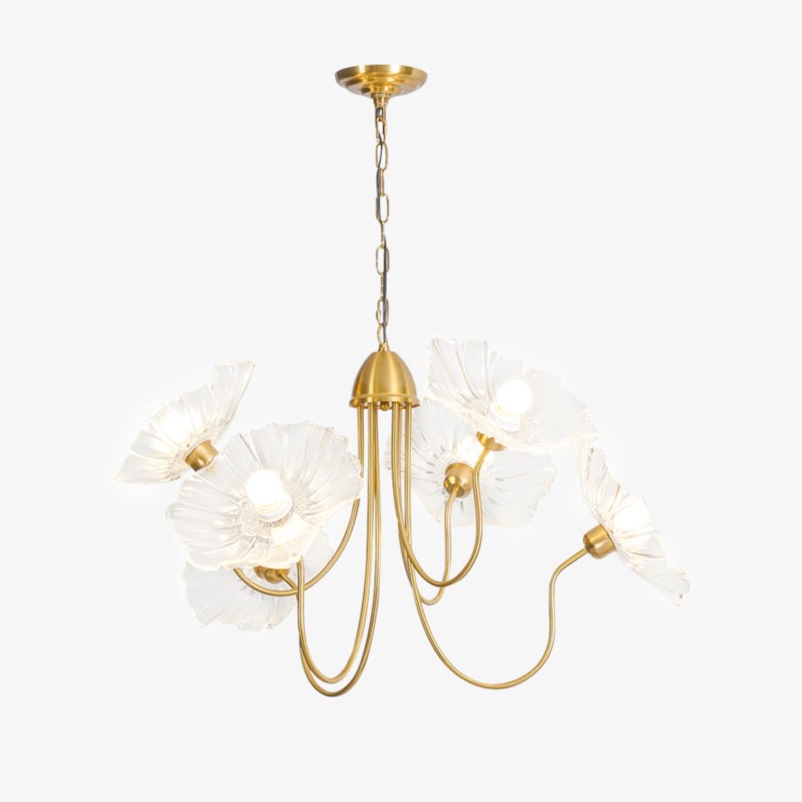 Botanical Glass Multi-Light Fixture 35 in Gold Finish for Dining Room Living Room Entryway Ambient Overhead Illumination