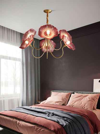 Botanical Glass Multi-Light Fixture 35 in Gold Finish for Dining Room Living Room Entryway Ambient Overhead Illumination