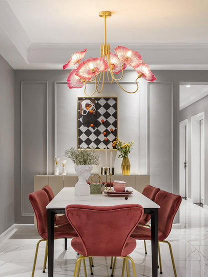 Botanical Glass Multi-Light Fixture 35 in Gold Finish for Dining Room Living Room Entryway Ambient Overhead Illumination