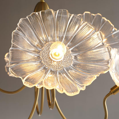 Botanical Glass Multi-Light Fixture 35 in Gold Finish for Dining Room Living Room Entryway Ambient Overhead Illumination