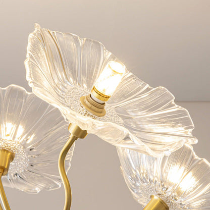 Botanical Glass Multi-Light Fixture 35 in Gold Finish for Dining Room Living Room Entryway Ambient Overhead Illumination