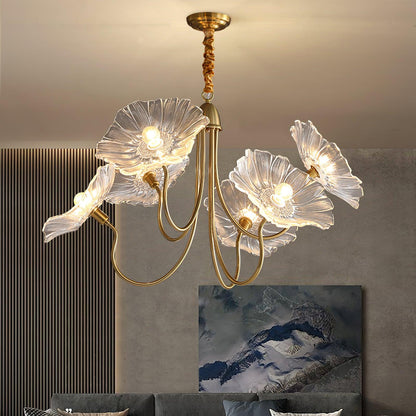 Botanical Glass Multi-Light Fixture 35 in Gold Finish for Dining Room Living Room Entryway Ambient Overhead Illumination