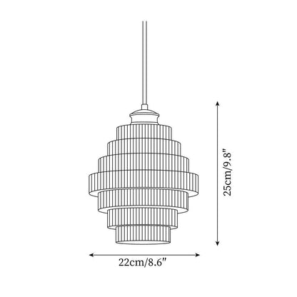 Tiered Glass Ceiling Pendant 9.8 Inch Fixture Warm Glow Hanging Lamp Ridged Shade Brass Detail Adjustable Height Amber Smoke Gray E26 Bulb D