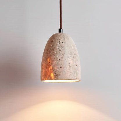 Stone Hanging Lamp with Natural Beige Shade – Compact Overhead Fixture for Countertops and Tables – Adjustable 59-Inch Cord – E26 Medium Bas