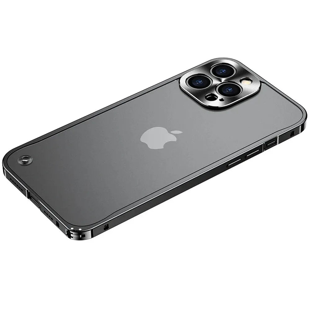 iPhone Case Machined Aluminum Frame Matte Back Cover Shock Protection Raised Edges with MagSafe Compatible Ring Precision Cutouts for 13