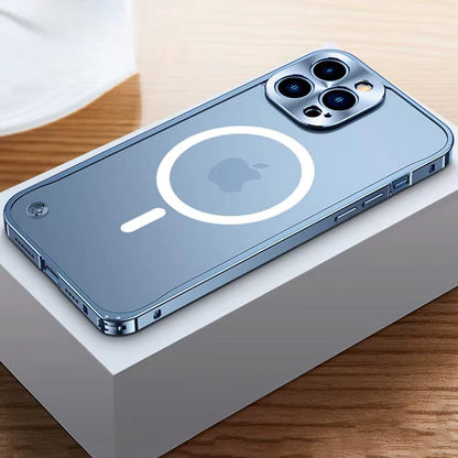 iPhone Case Machined Aluminum Frame Matte Back Cover Shock Protection Raised Edges with MagSafe Compatible Ring Precision Cutouts for 13