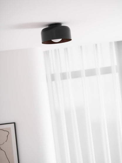 Flush Mount Ceiling Light Fixture for Bedroom Hallway Small Rooms 9 in Round LED Glass Shade with Wood Grain Interior Modern Accent for Livi