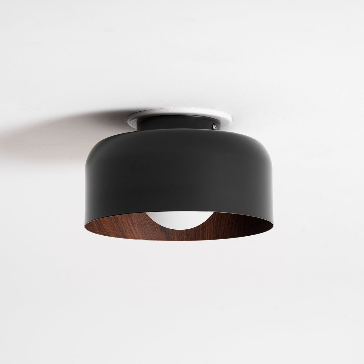 Flush Mount Ceiling Light Fixture for Bedroom Hallway Small Rooms 9 in Round LED Glass Shade with Wood Grain Interior Modern Accent for Livi