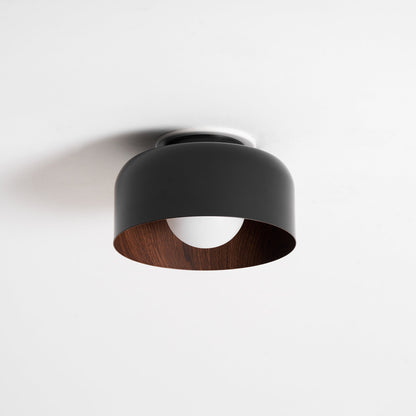 Flush Mount Ceiling Light Fixture for Bedroom Hallway Small Rooms 9 in Round LED Glass Shade with Wood Grain Interior Modern Accent for Livi
