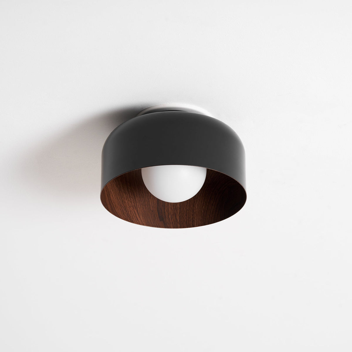 Flush Mount Ceiling Light Fixture for Bedroom Hallway Small Rooms 9 in Round LED Glass Shade with Wood Grain Interior Modern Accent for Livi