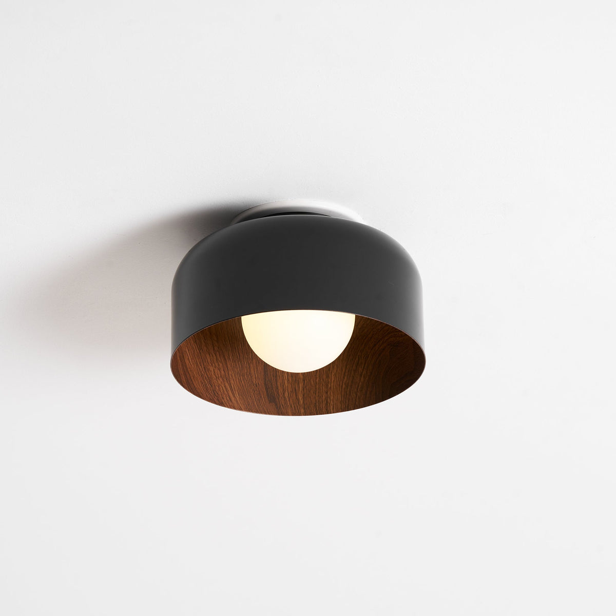 Flush Mount Ceiling Light Fixture for Bedroom Hallway Small Rooms 9 in Round LED Glass Shade with Wood Grain Interior Modern Accent for Livi