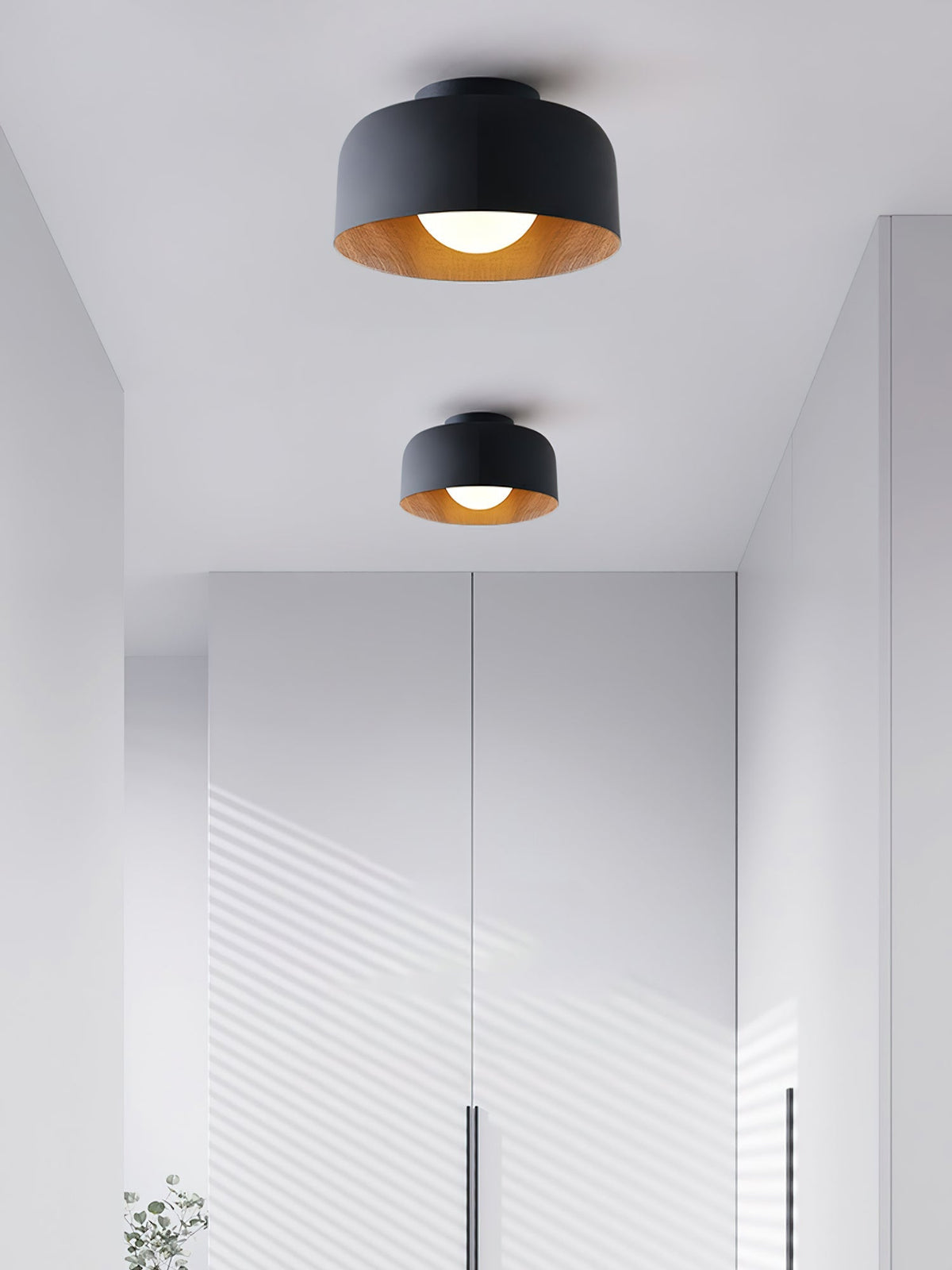 Flush Mount Ceiling Light Fixture for Bedroom Hallway Small Rooms 9 in Round LED Glass Shade with Wood Grain Interior Modern Accent for Livi